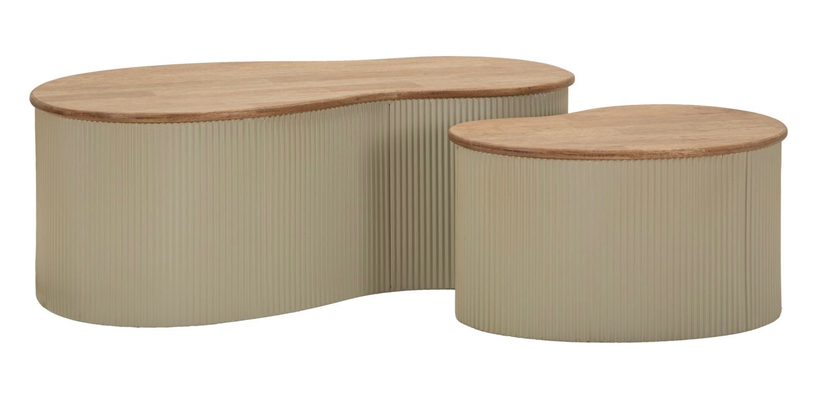 Para białych stolików kawowych Frankfurt – rama z drewna kauczukowego i metalu, 87 x 53 x 32 / 50 x 35 x 28 cm – styl współczesny