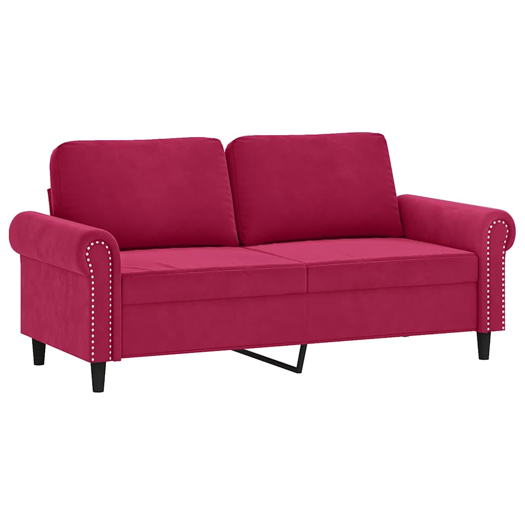 2-osobowa sofa z poduszkami, winna czerwień, 140 cm, aksamit