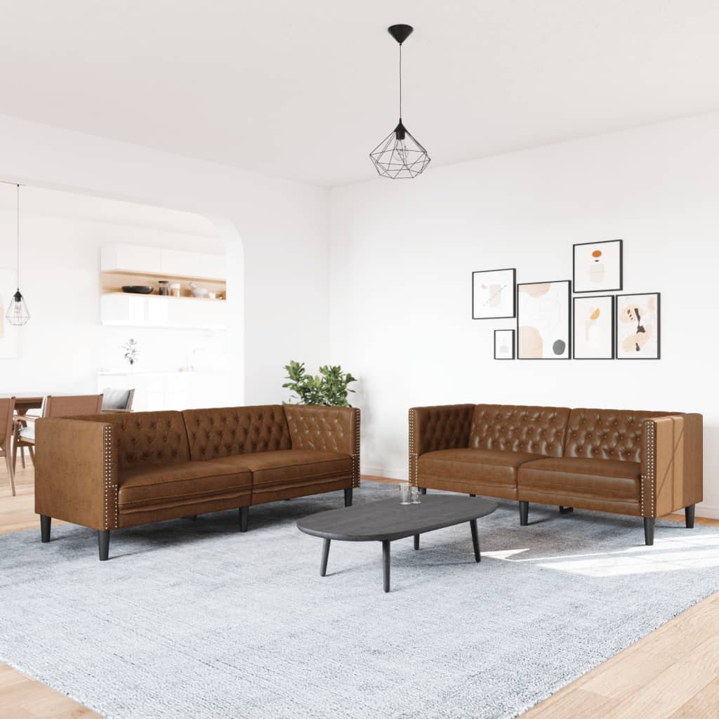 2-cz. zestaw wypoczynkowy Chesterfield, brązowy, sztuczna skóra