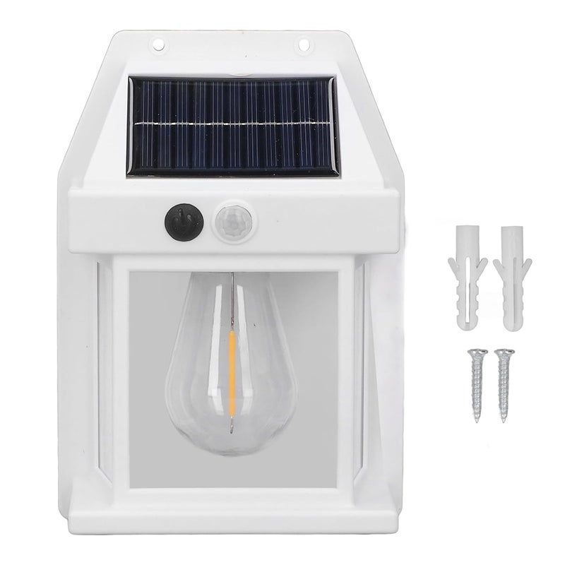 Zewnętrzna lampa ścienna solarna – lampa bezpieczeństwa z czujnikiem zmierzchu i świtu, wodoodporna, 3 tryby świecenia, biała