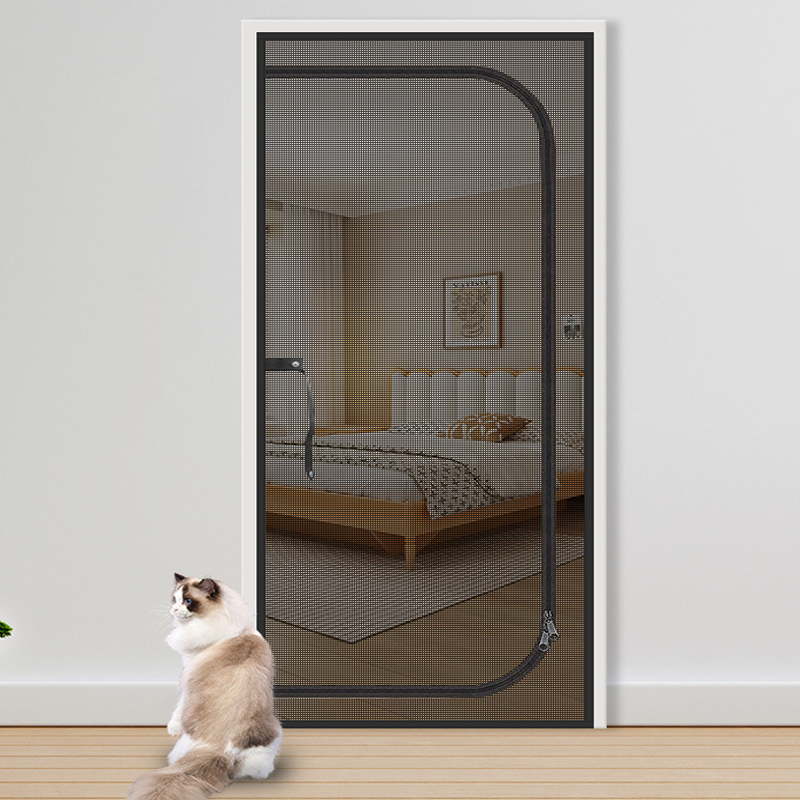 Moskitiera ochronna dla zwierząt domowych, siatka na drzwi z zamkiem błyskawicznym, zapobiega ucieczkom kotów, 90 x 210 cm