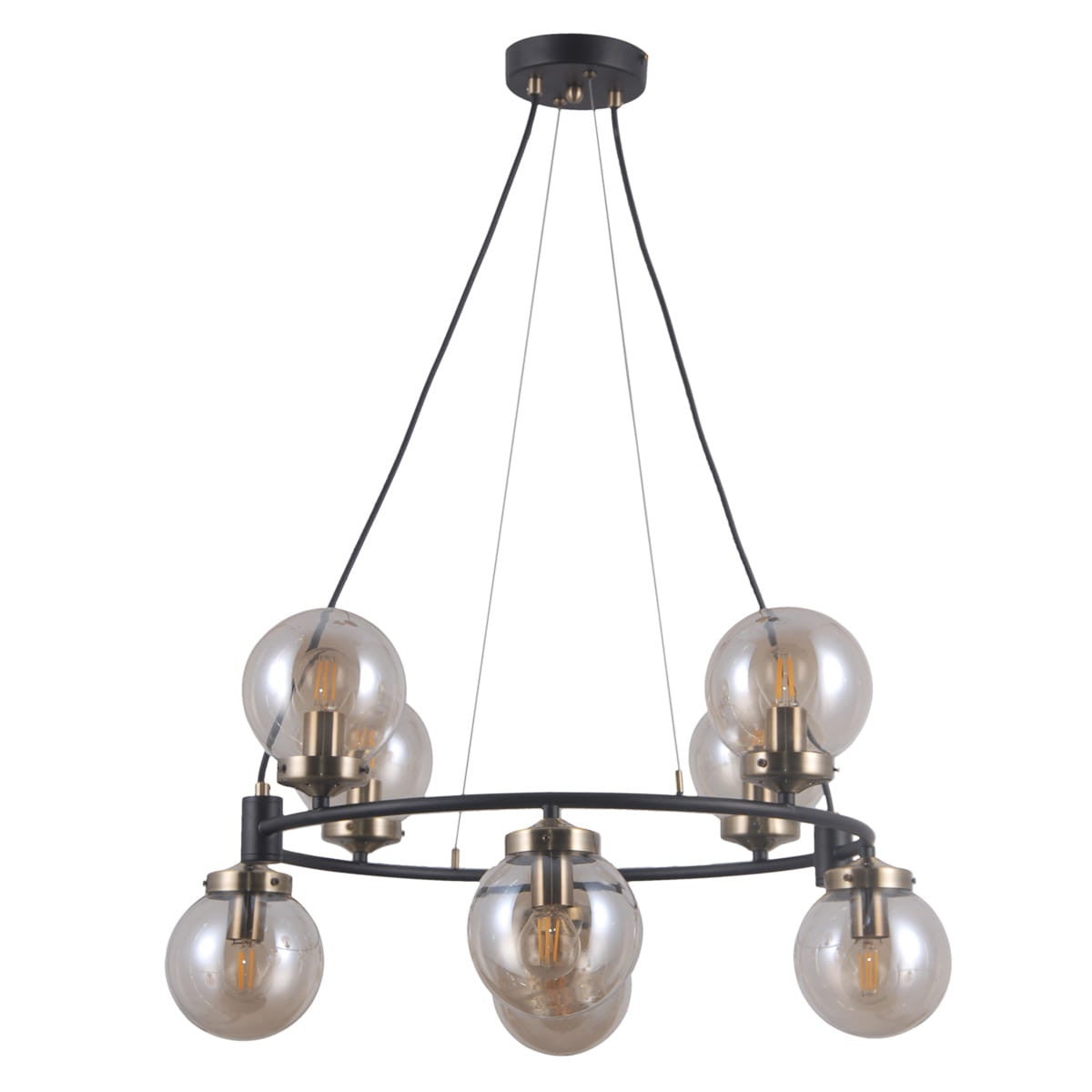 Lampa wisząca Galvez czarny mat-antyczny brąz 8xE14x5W industrialny wym: 80 x 62 x 62 cm szkło Italux