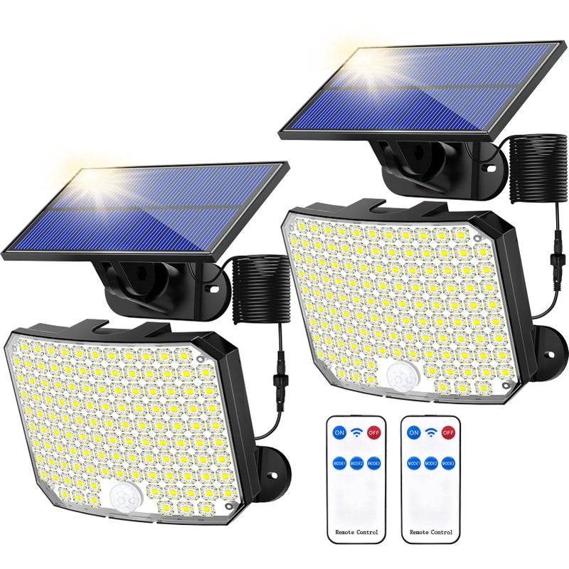 Zestaw 2 solarów ogrodowych z 180 LED, czujnik ruchu i pilot zdalnego sterowania, wodoodporne reflektory IP65