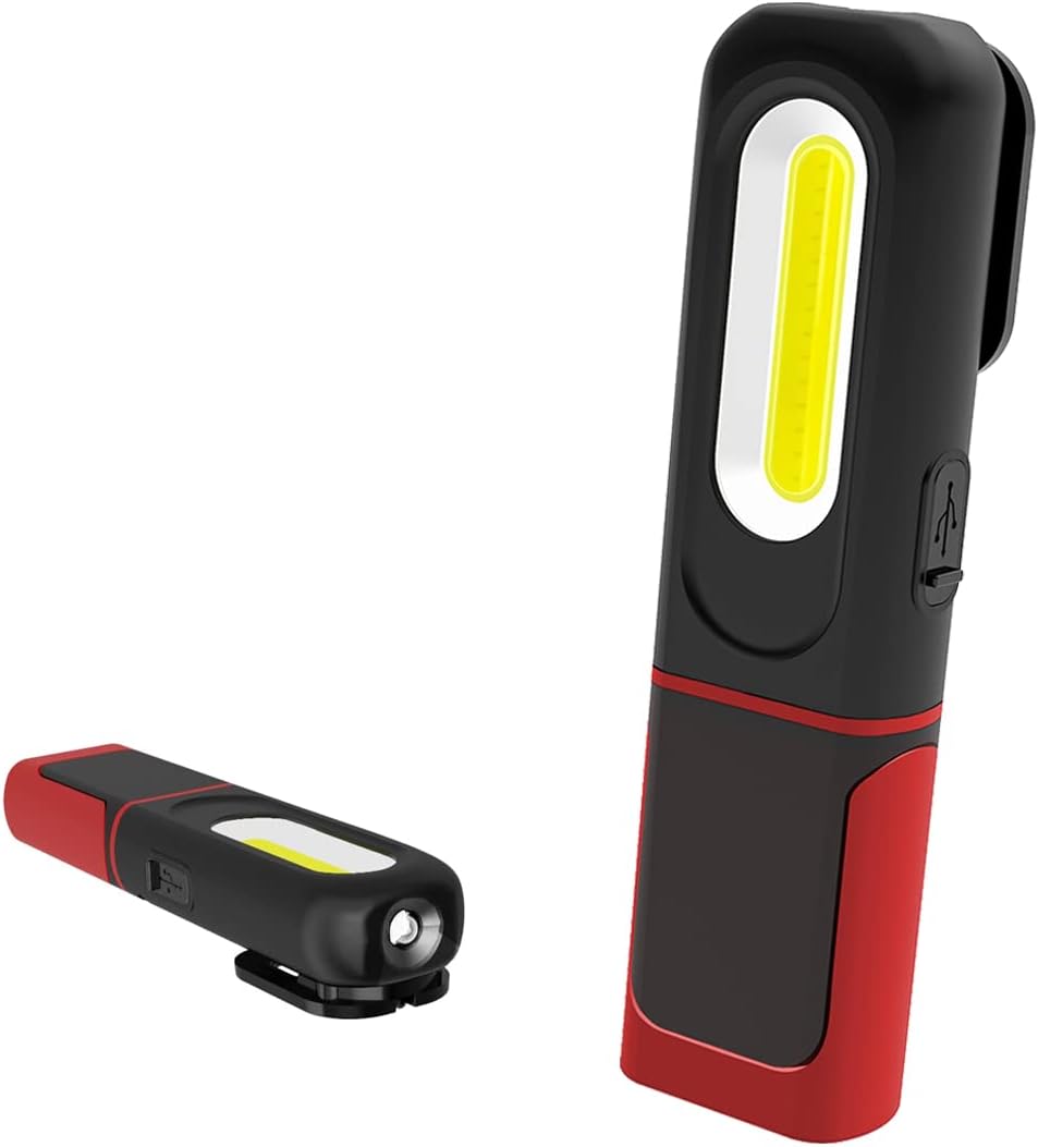 Akumulatorowa lampa robocza LED, lampa inspekcyjna 2 w 1 z obrotem o 360 stopni i latarką LED COB 5W do domu, warsztatu i na kemping
