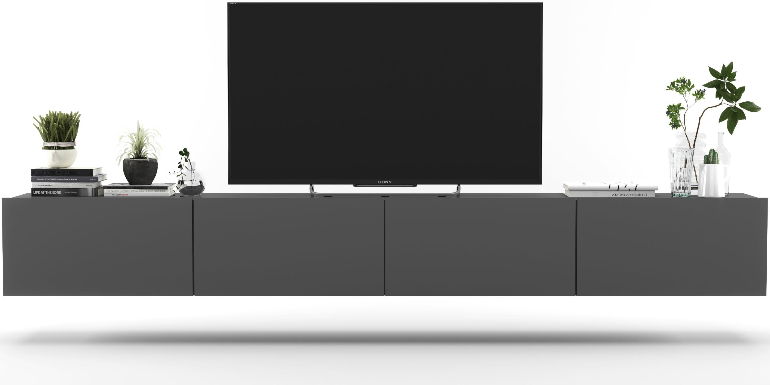 Wisząca szafka RTV Loft 240 cm grafit mat, komoda RTV pod telewizor do nowoczesnego salonu