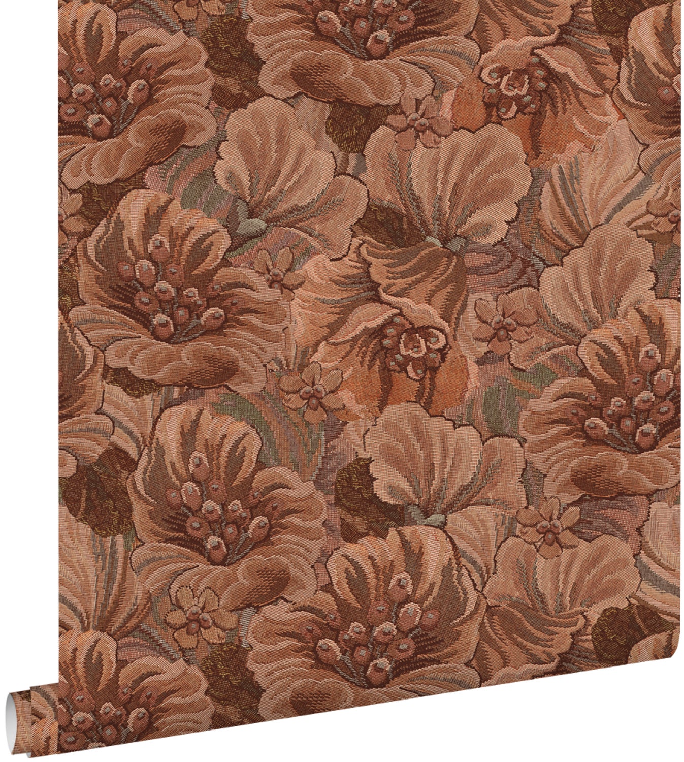 Tapeta haftowany kwiatowy wzór ciemny brąz - 50 x 900 cm - ESTAHOME