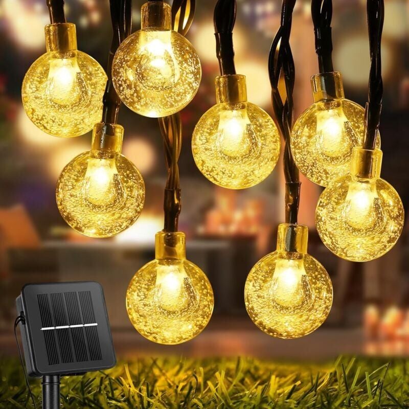 Zewnętrzne lampki solarne, długość 5 metrów, 20 diod LED, 8 trybów, wodoodporność IP55 (ciepłe białe światło)