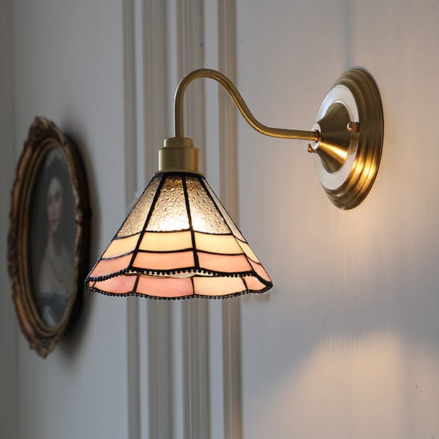 Lampka nocna w stylu retro, kinkiet mosiężny z kloszem szklanym, lampa wewnętrzna (żarówka w zestawie), ciepłe światło 3000K
