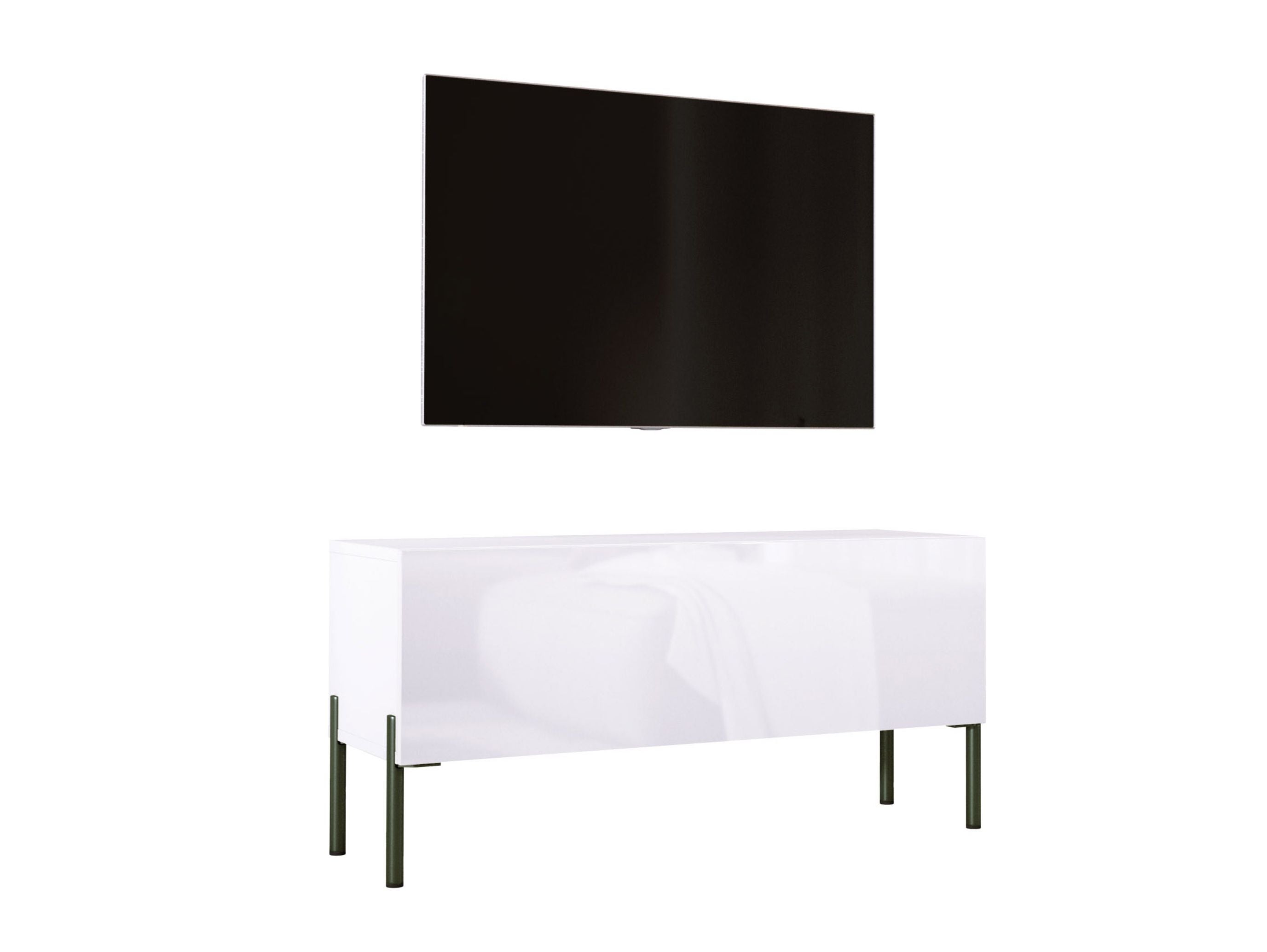 Szafka pod telewizor w kolorze matowo-białym / błyszczącym, czarne nogi, 100 x 52 x 32 cm