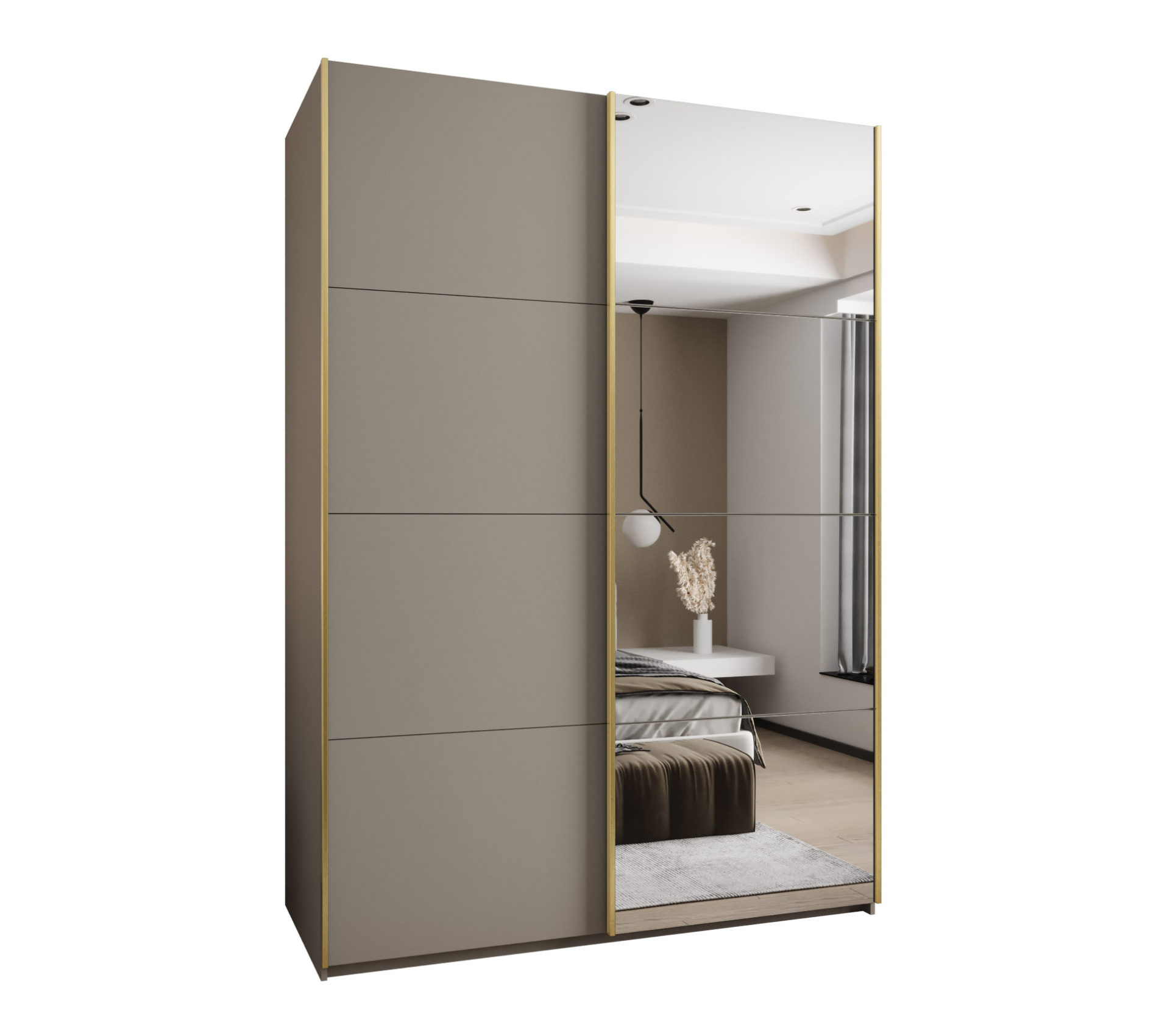 Szafa przesuwna wysoka Lux 3 180 x 64 x 245,5 cm kaszmir + kaszmir + u. złoty - Abiks Meble
