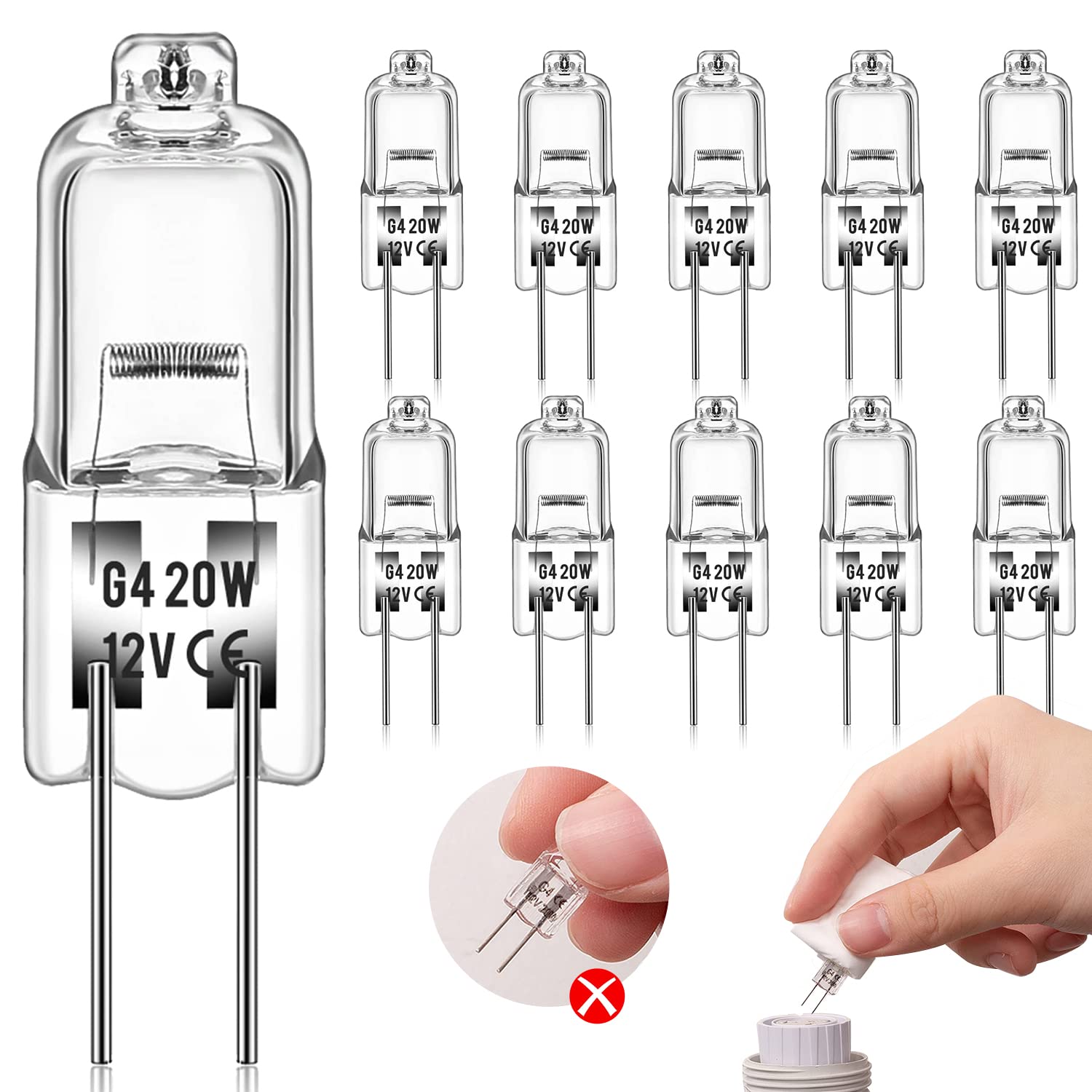 Żarówka halogenowa G4 (10 sztuk) 12V 20W Ściemnialne światło do wymiany w kryształowych żyrandolach, znakach świetlnych, oświetleniu kuchennym