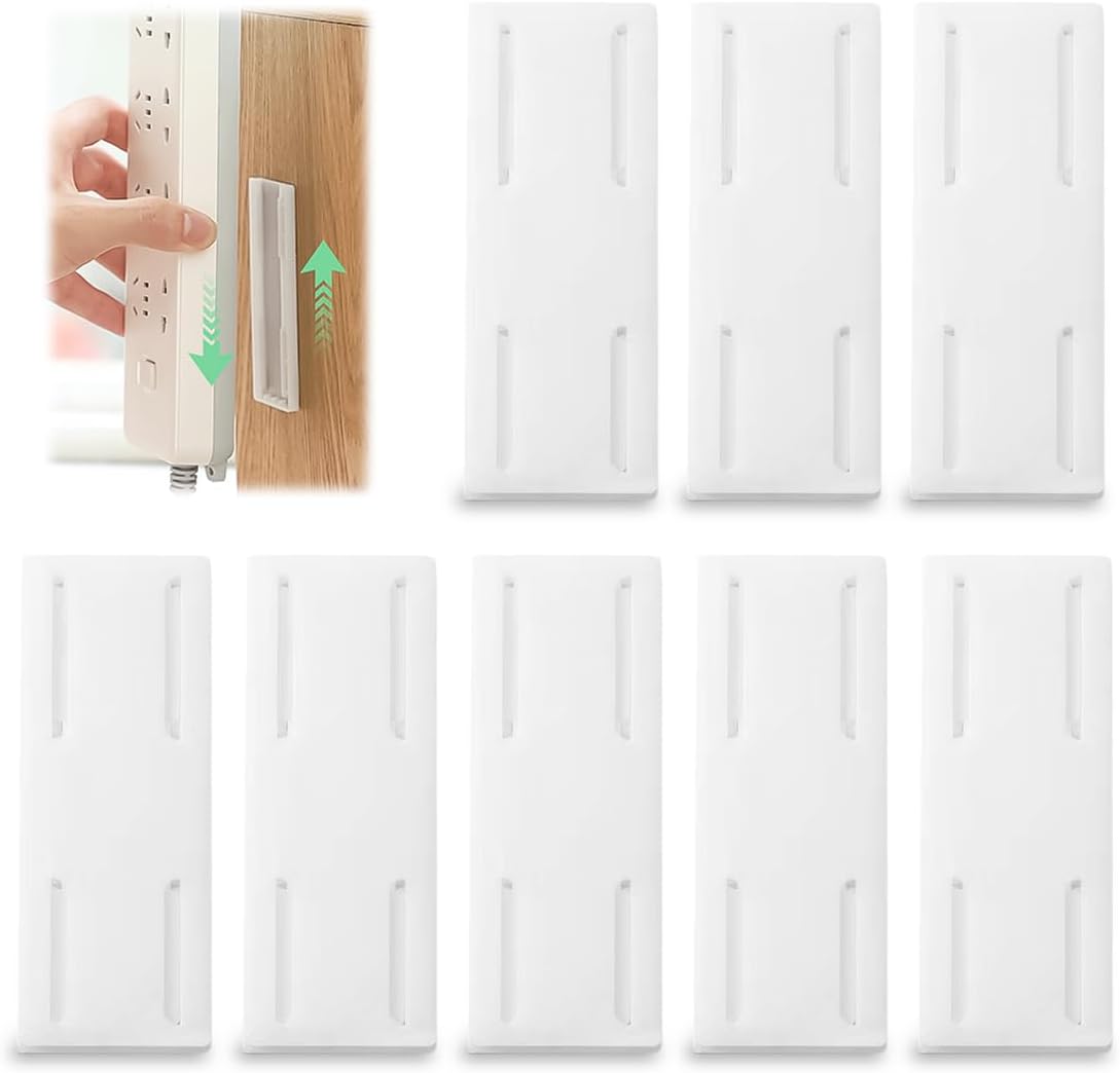 8-częściowy samoprzylepny uchwyt do listwy zasilającej, 10 x 4 x 1,3 cm, wielofunkcyjny uchwyt do listwy zasilającej montowanej na ścianie, montaż na