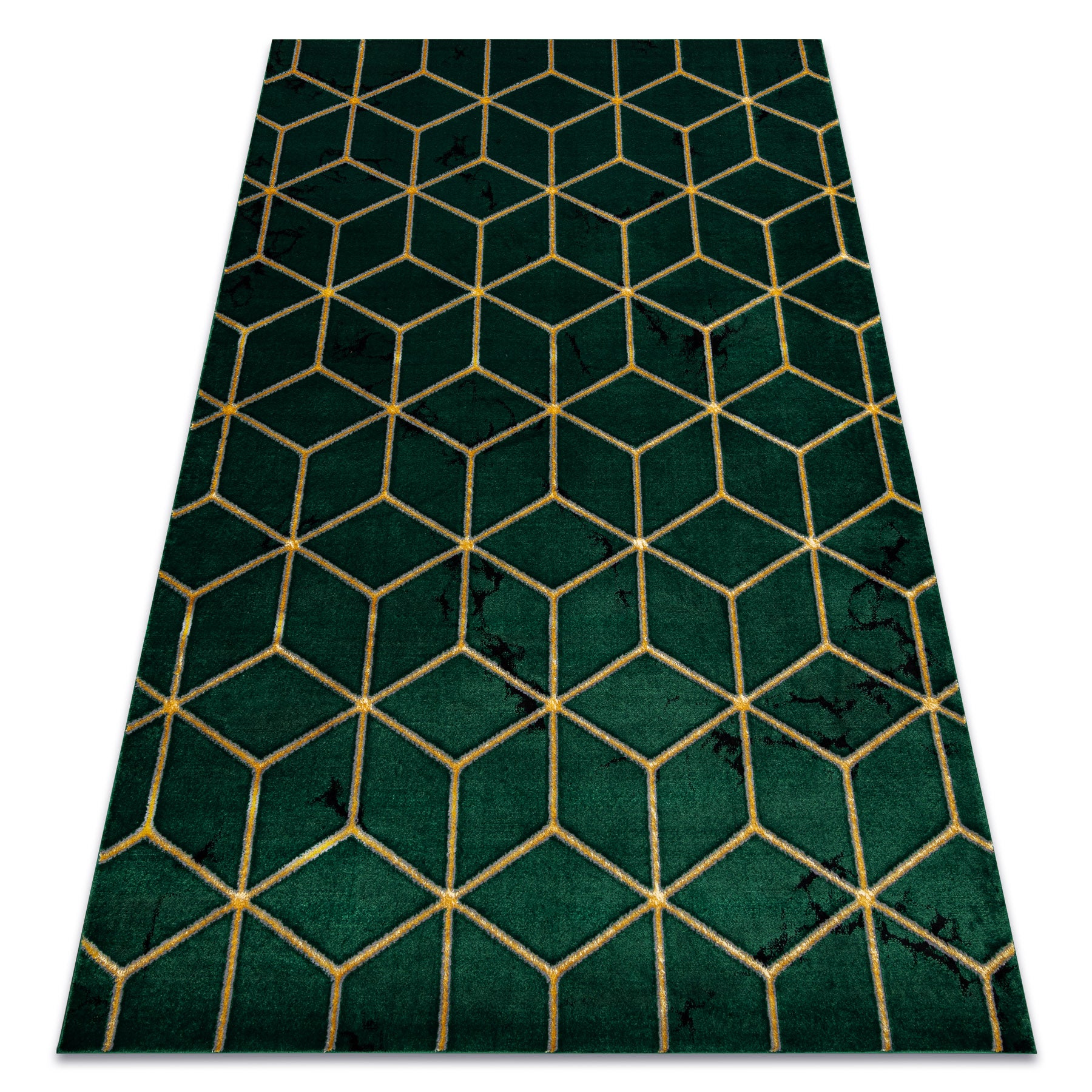 Dywan EMERALD ekskluzywny 1014 glamour, stylowy kostka butelkowa zieleń / złoty 160x220 cm