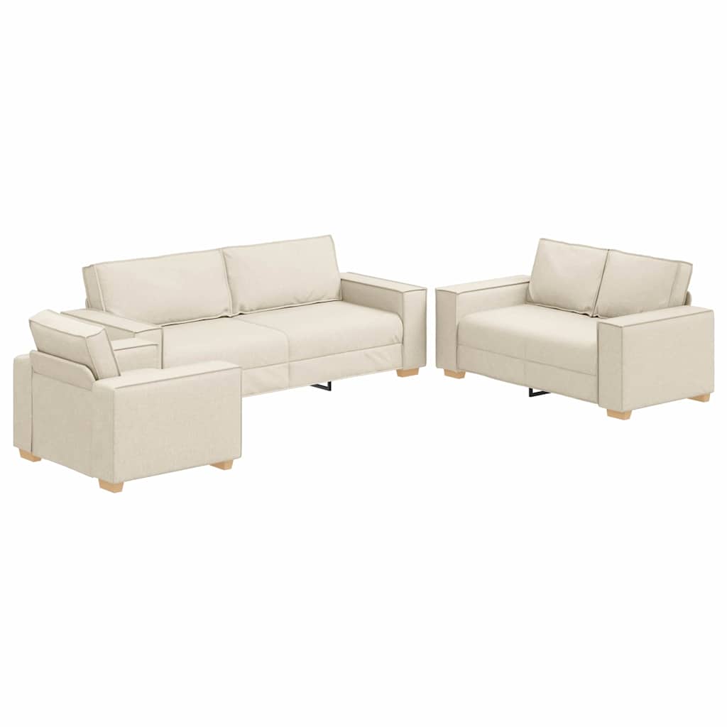 Zestaw Sof 3 pcs Beżowy 220 x 80 x 84 cm Tkanina lniana