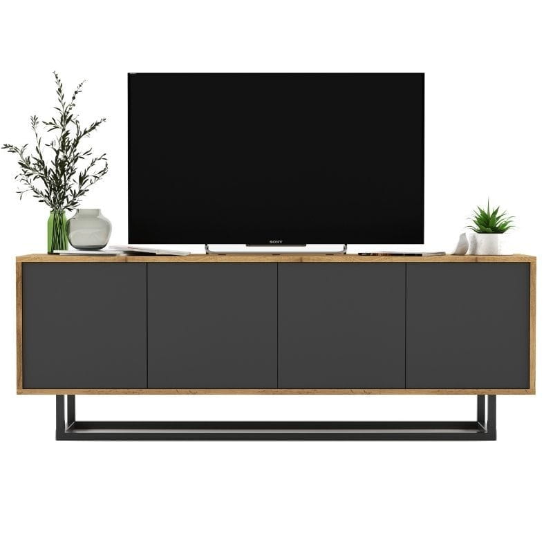 Komoda RTV, loft, NORD, 150x35x53 cm, dąb wotan, grafit, mat | TYLETEGOTU