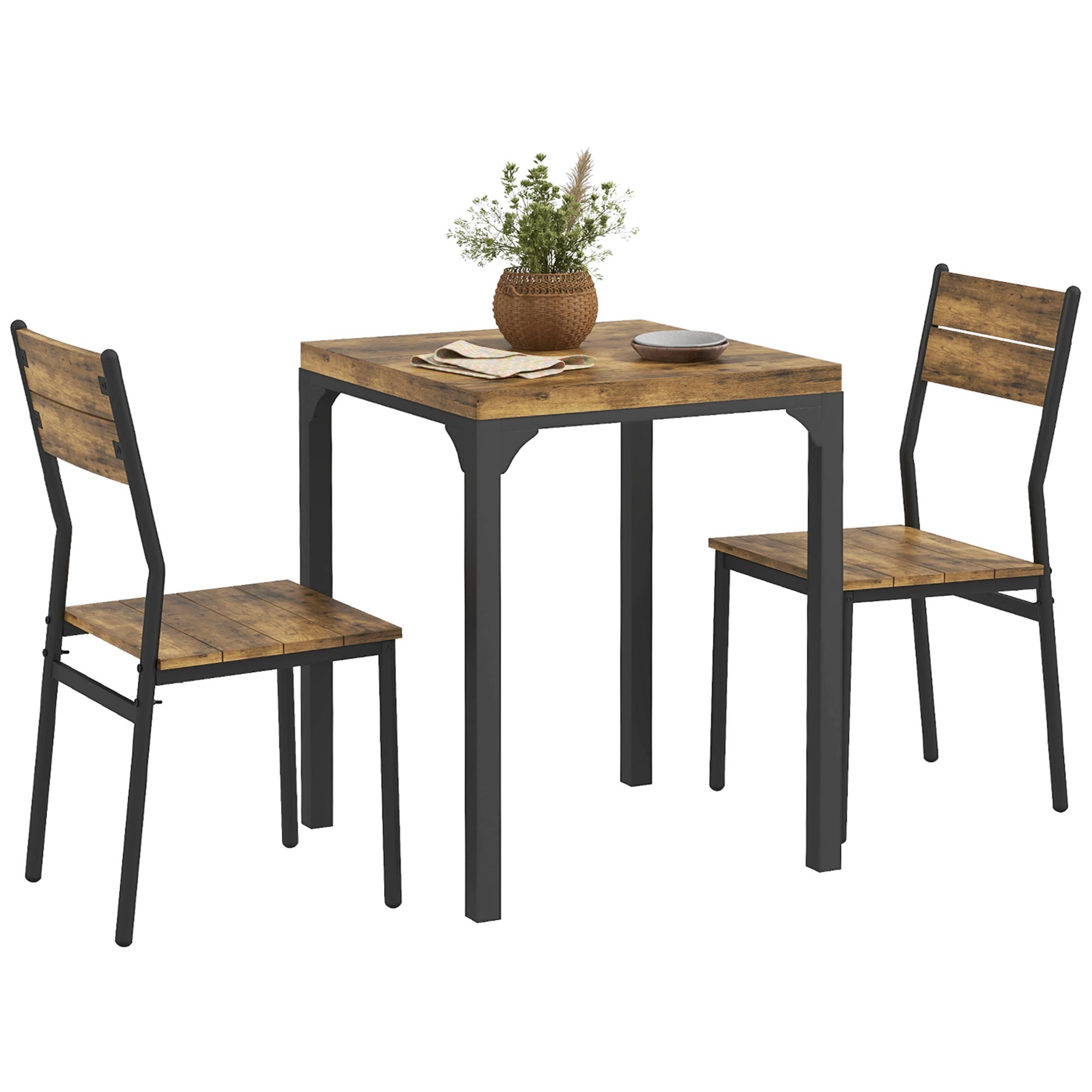 Three-Element Minimal i Kompaktowy Jadalniany Zestaw, Rustic Brązowy
