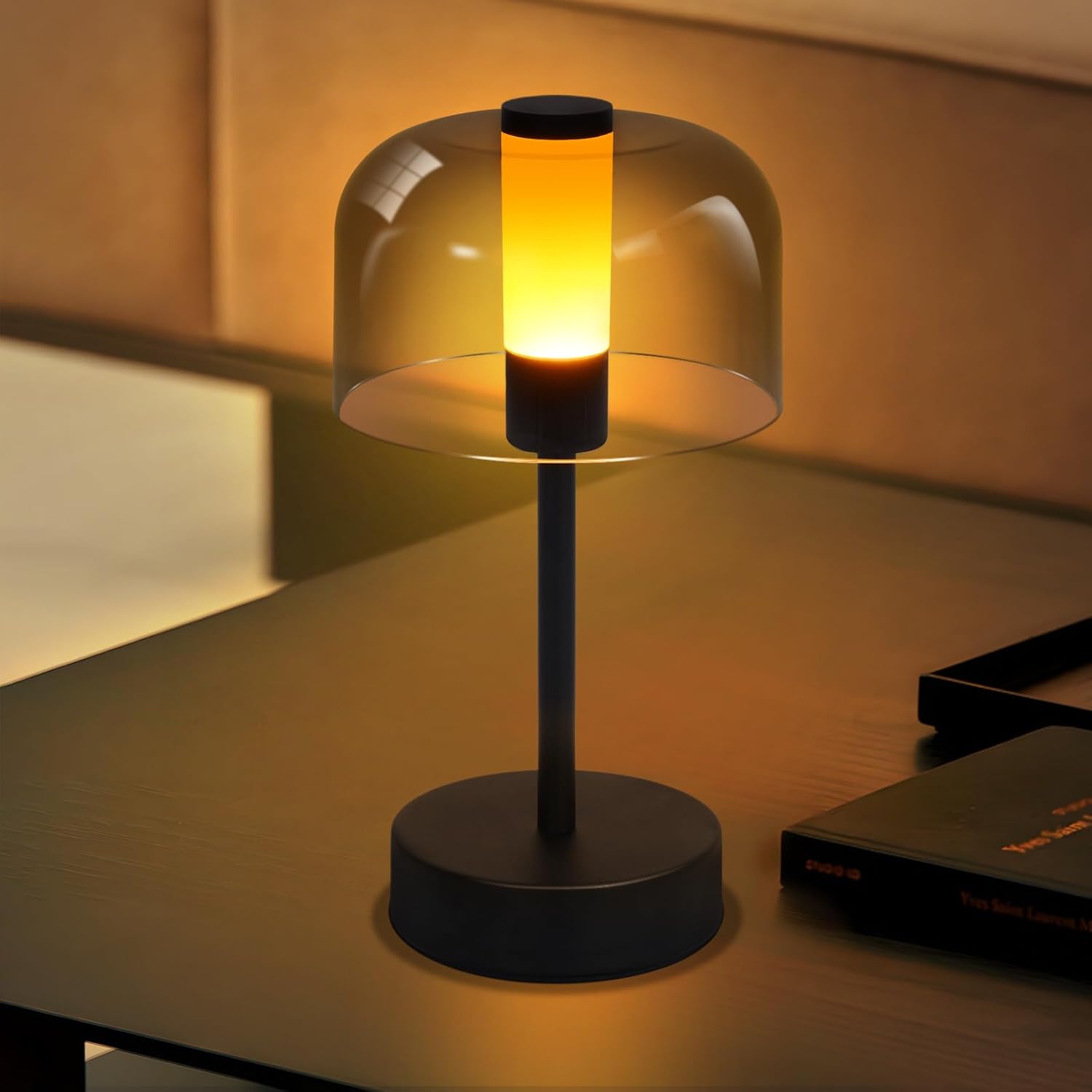 Ściemnialna lampa stołowa LED – bezprzewodowa – ładowalna przez USB-C – 1800–6500 K – metalowa i akrylowa – czarna – z funkcją pamięci