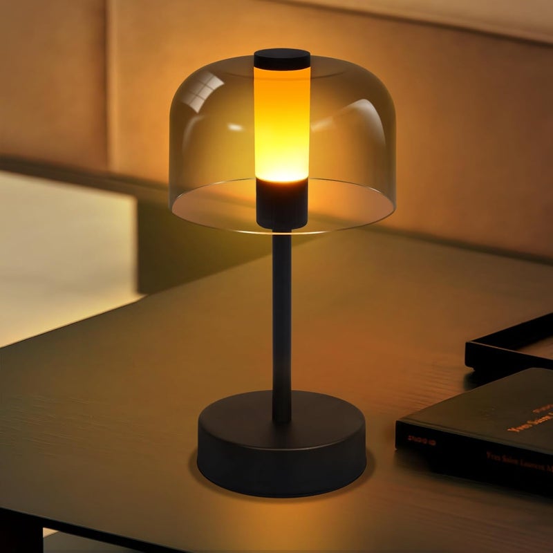 Ściemnialna lampa stołowa LED – bezprzewodowa – ładowalna przez USB-C – 1800–6500 K – metalowa i akrylowa – czarna – z funkcją pamięci