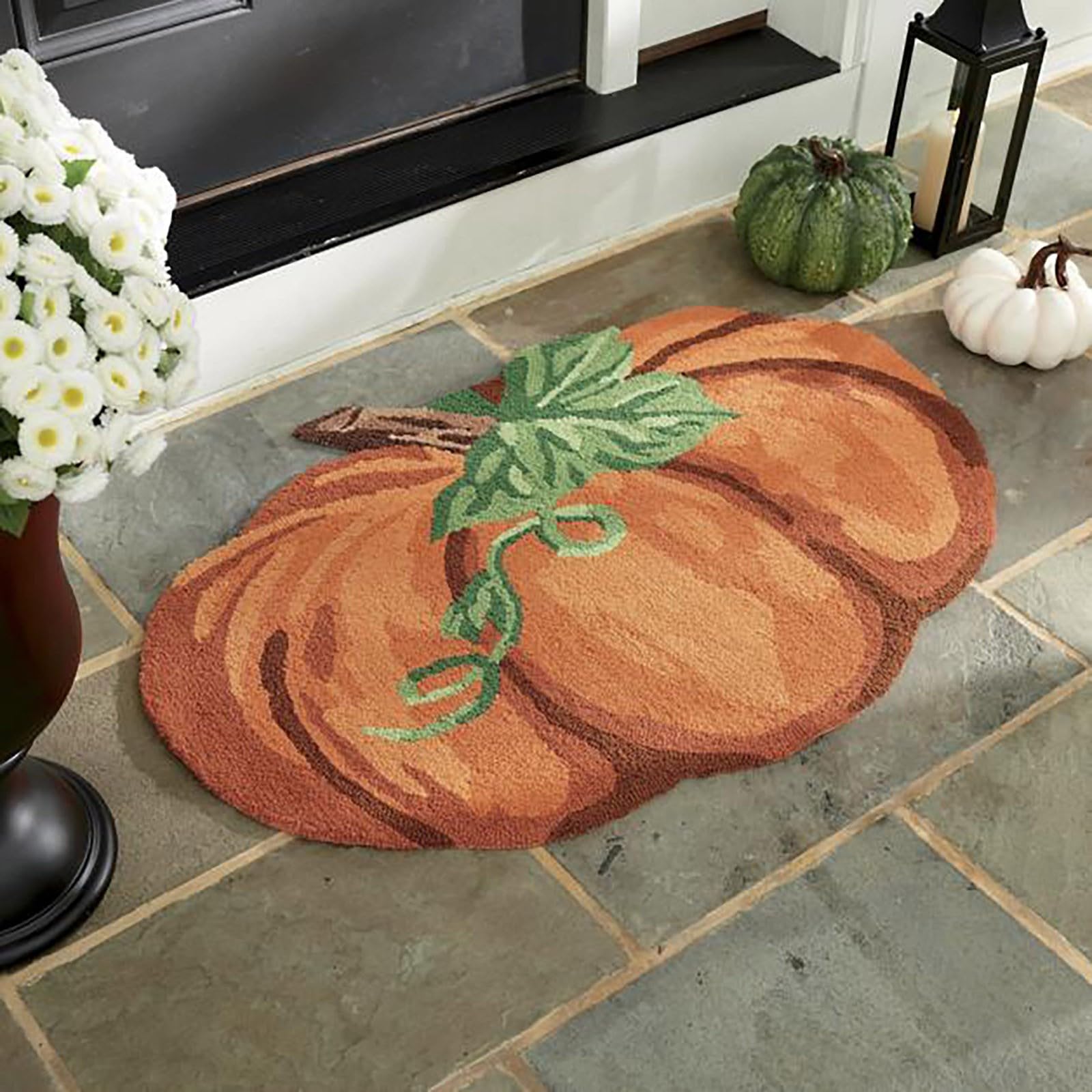 Dywan z dyni na Halloween/Święto Dziękczynienia – 80x57 cm – zmywalna i antypoślizgowa mata powitalna – urocza jesienna wycieraczka przed wejściem