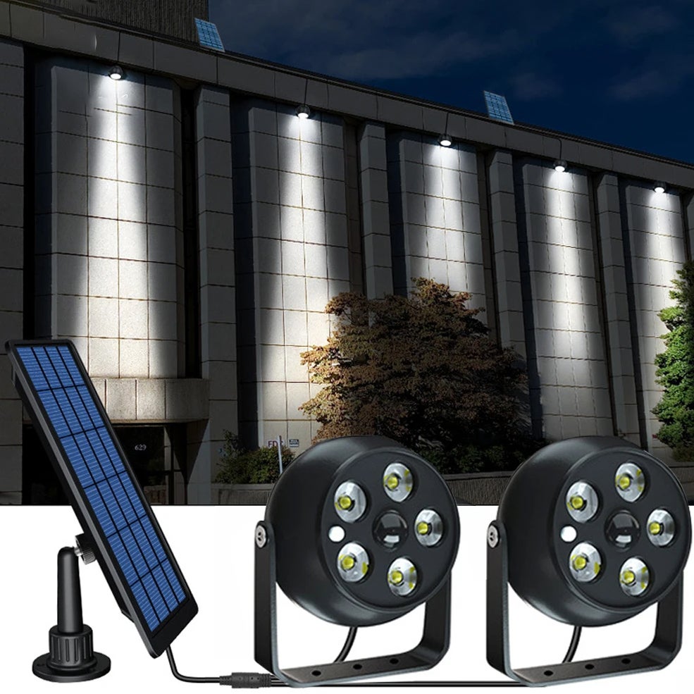 Zewnętrzny projektor solarny z czujnikiem ruchu LED, świetlówka 2 w 1, wodoodporny, z automatycznym włączaniem/wyłączaniem oraz podwójną głowicą.