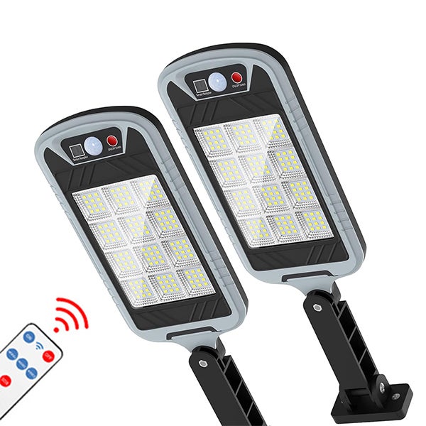2 zewnętrzne lampy solarne z czujnikiem ruchu, światło bezpieczeństwa, wodoodporny projektor solarny IP65 z 3 trybami, białe światło, 144 LED