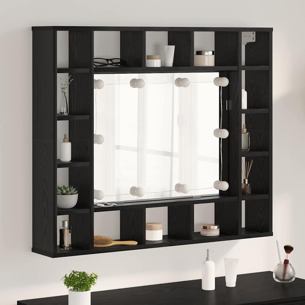 Szafka z lustrem z półką Z lustrem Czarny Dąb 91 x 15 x 76,5 cm vidaXL