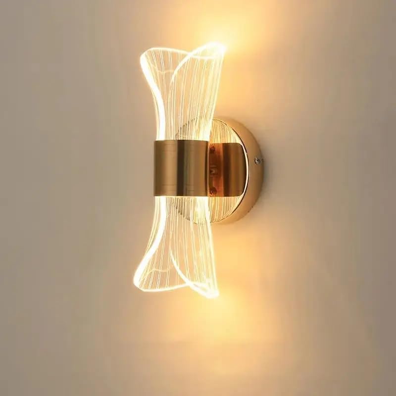Kinkiet wewnętrzny, nowoczesna lampa ścienna LED 12 W z 3 temperaturami barwowymi (3000 K/4500 K/6500 K), złota akrylowa lampa ścienna