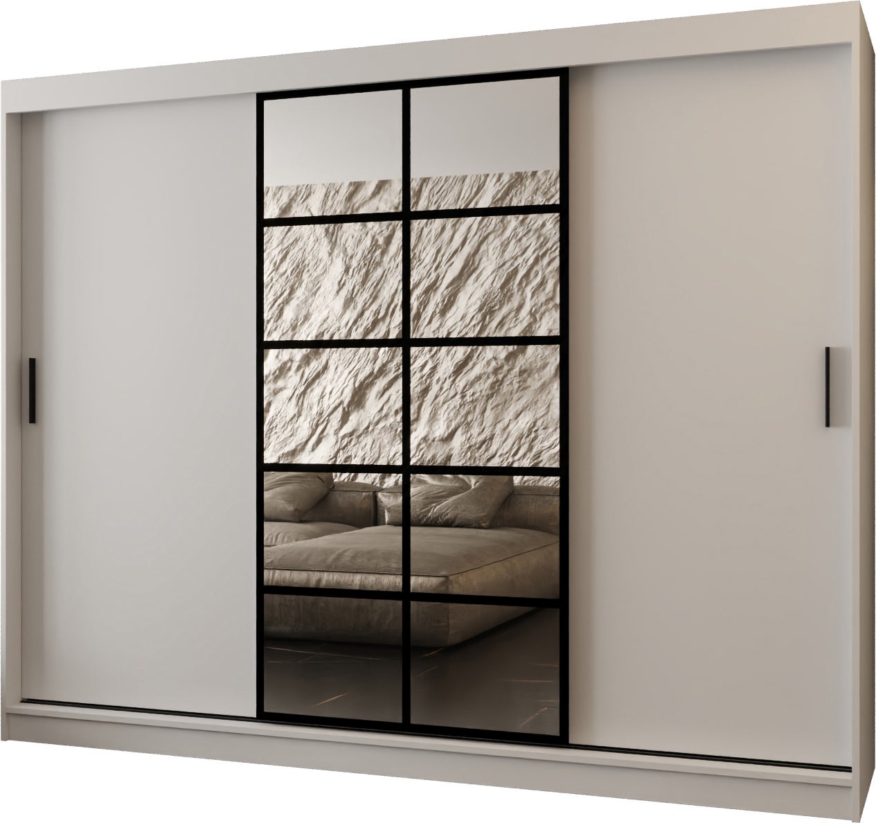Szafa przesuwna z lustrem ORLANDO 250 x 62 x 200 biały + u. czarny