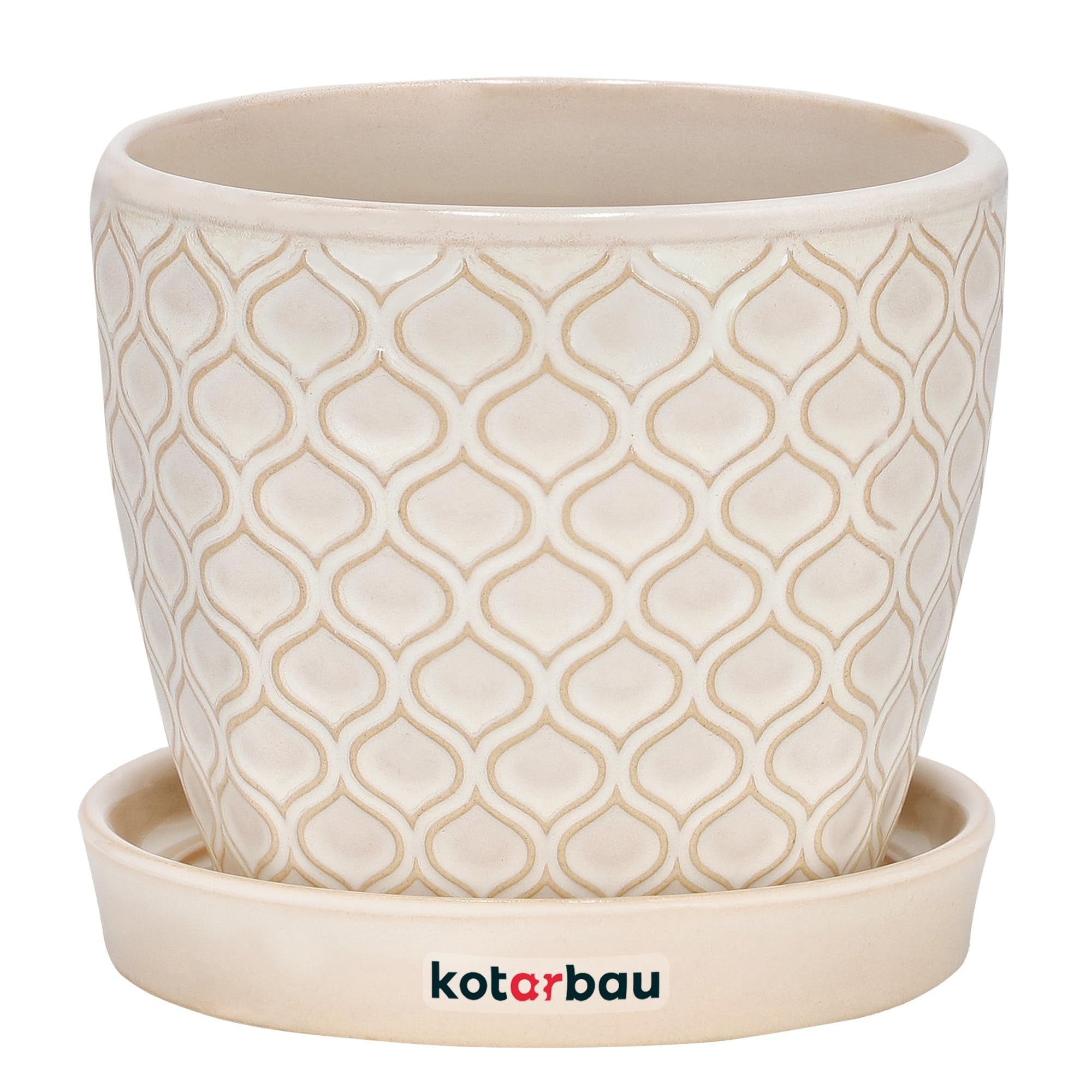 Doniczka donica osłonka ceramiczna z podstawką kwiaty rośliny zielona ⌀15cm - KOTARBAU