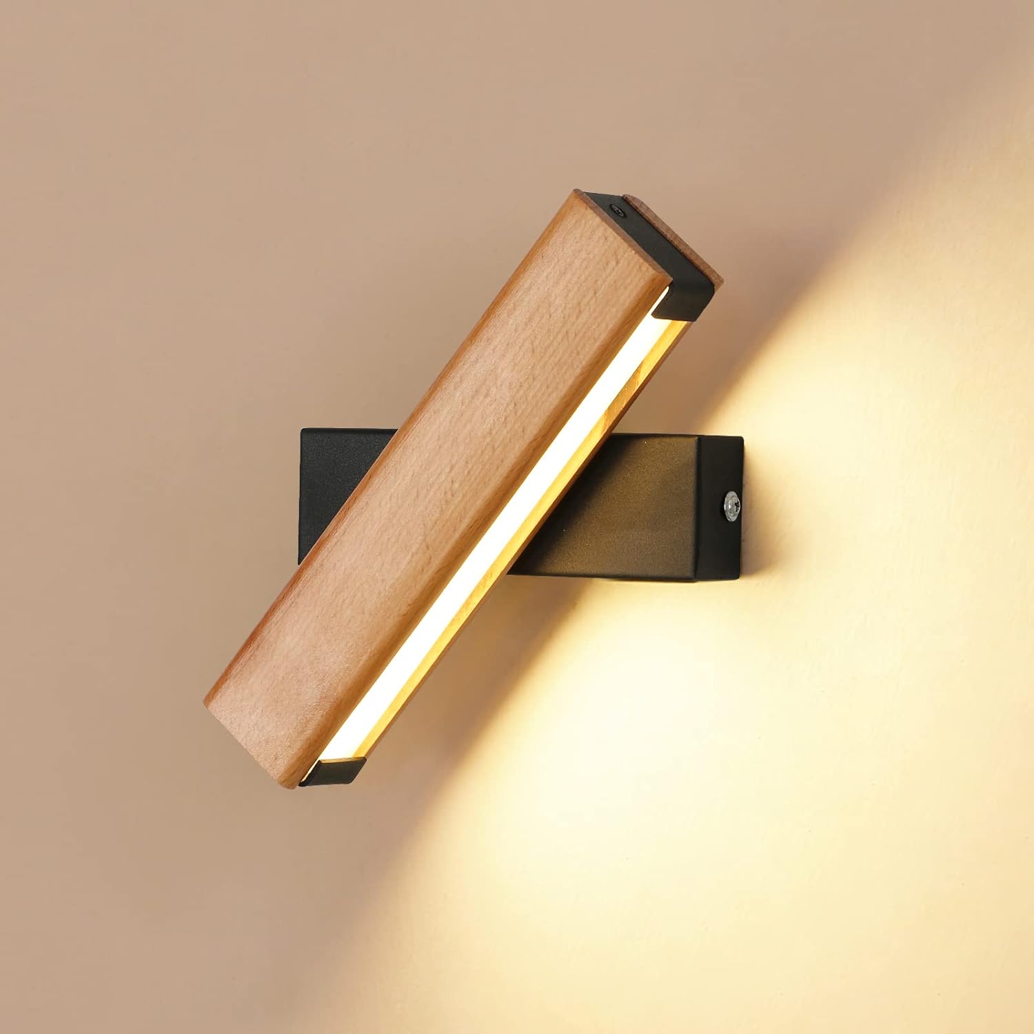 Kinkiet LED, 4 W, 400 lm, drewniany, regulowany w zakresie 360°, ciepłe białe światło 3000 K, idealny do sypialni, salonu, biura, korytarza, średnica