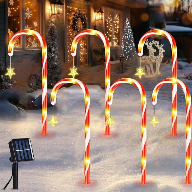 Zestaw solarnych lampek świątecznych kształcie laski cukrowej wodoszczelne oświetlenie solarne ścieżki dekoracje świąteczne solarne lampki szpikulcu