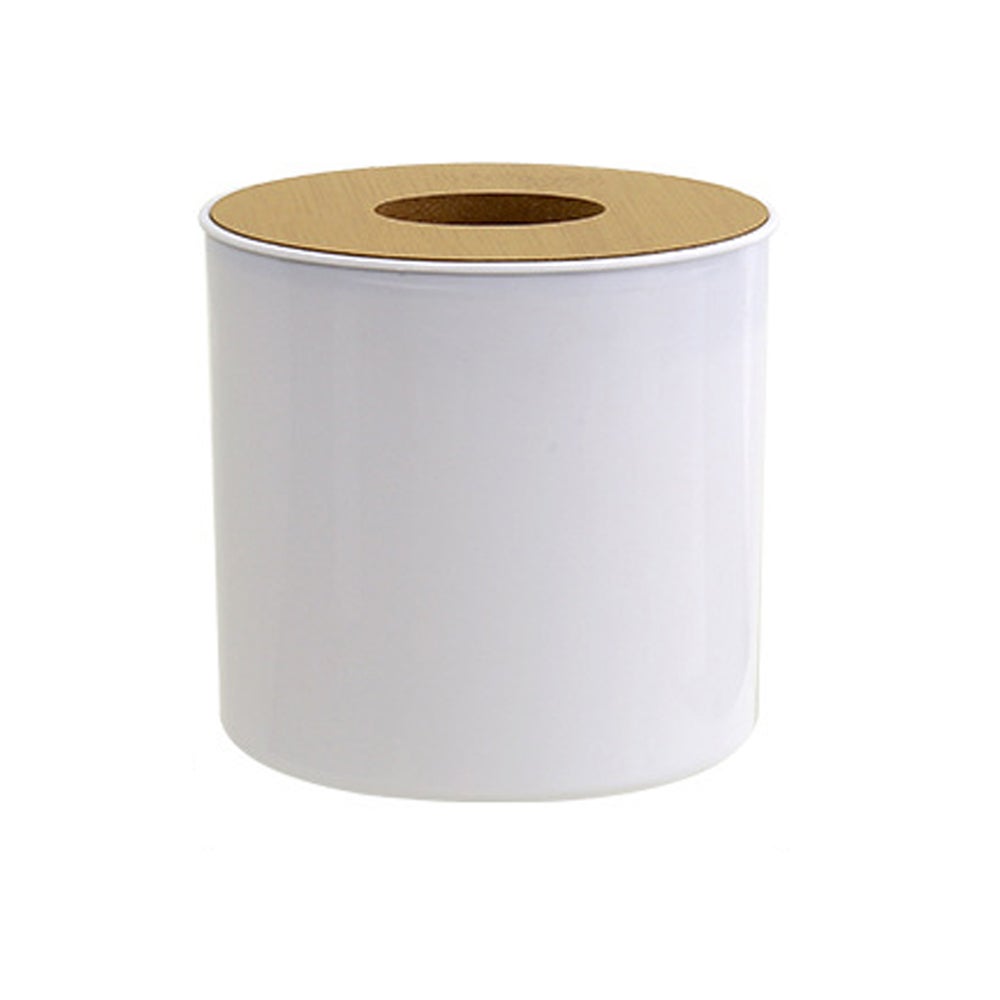 Okrągłe pudełko na chusteczki z pokrywką, łazienka, nowoczesny design, plastikowy pojemnik, 13 x 13 cm, biały i naturalny