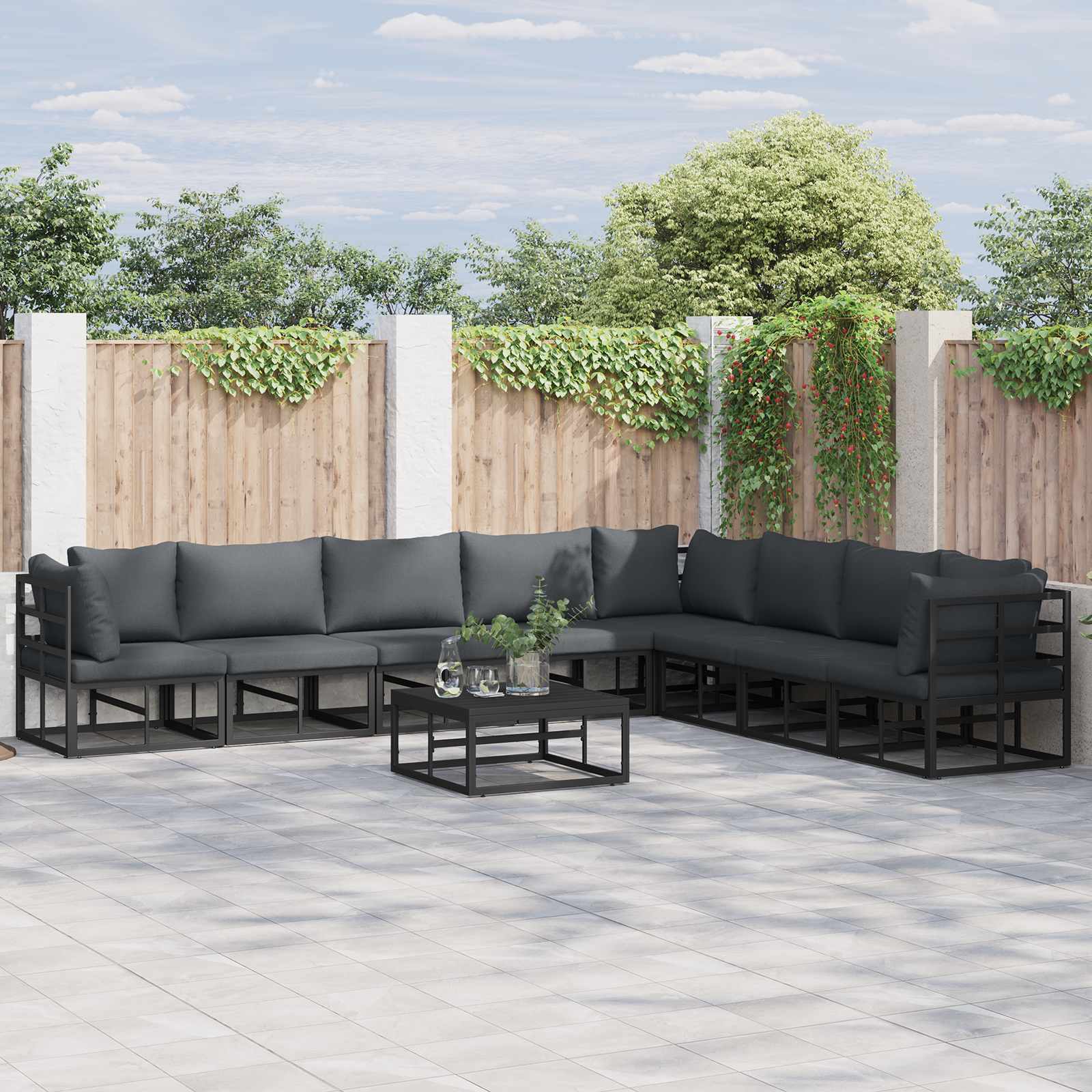 Zestaw Sof na Ogród z poduszką 8 pcs Czarny Aluminium vidaXL