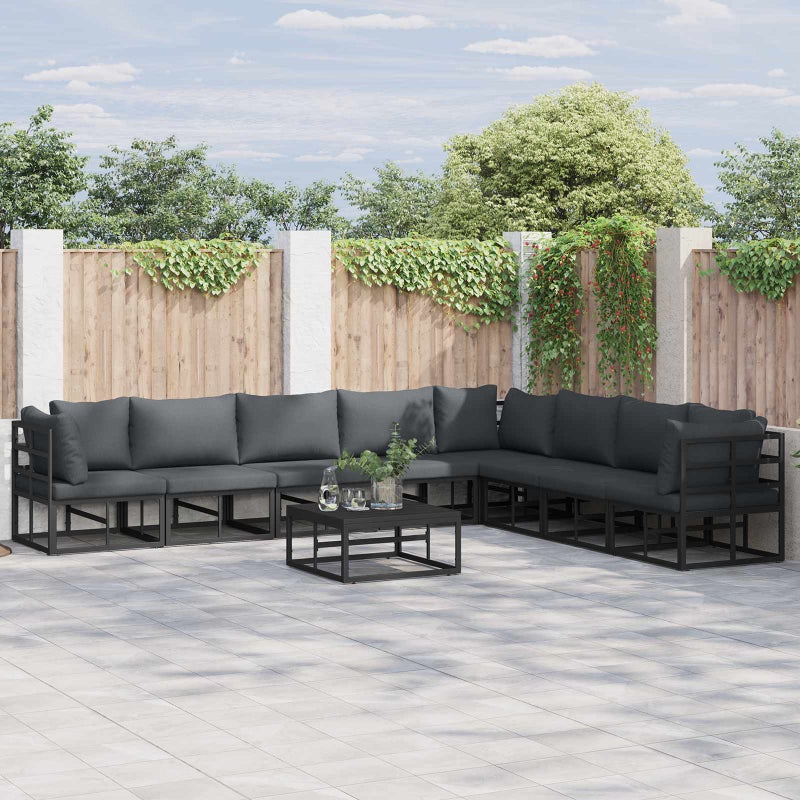 Zestaw Sof na Ogród z poduszką 8 pcs Czarny Aluminium vidaXL