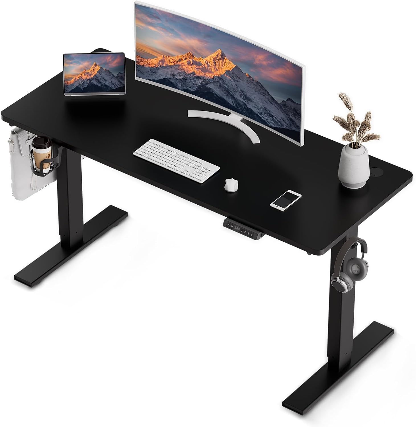 Elektryczne biurko 60x120 cm, USB-A i Type-C, cicha regulacja 70-119 cm, odbicie przy przeszkodzie, pamięć wysokości, ochrona przed kolizjami