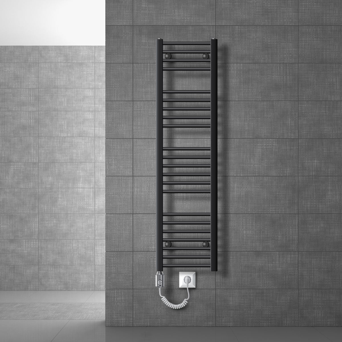 LuxeBath Elektryczny grzejnik lazienkowy Sahara 300x1400 mm Antracyt Proste podlaczenie boczne i pret grzejny 900W Termostat i wyswietlacz cyfrowy,
