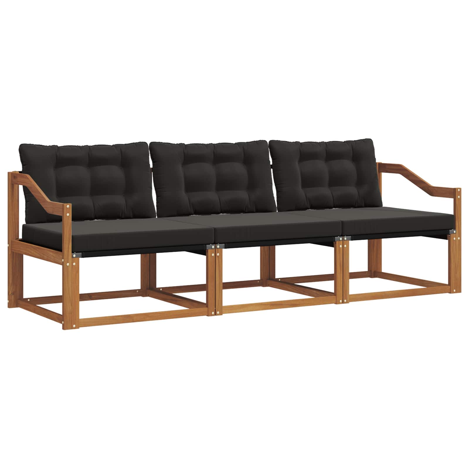 Sofa Ogrodowa Modułowa 3-Osobowa Drewniana z Czarnymi Poduszkami na Taras