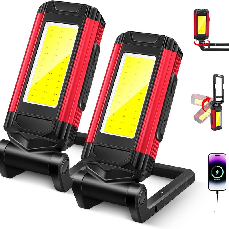 Akumulatorowa lampa robocza LED z podstawą magnetyczną i obrotowym stojakiem 360°, ładowanie przez USB-C, zestaw 2 szt.