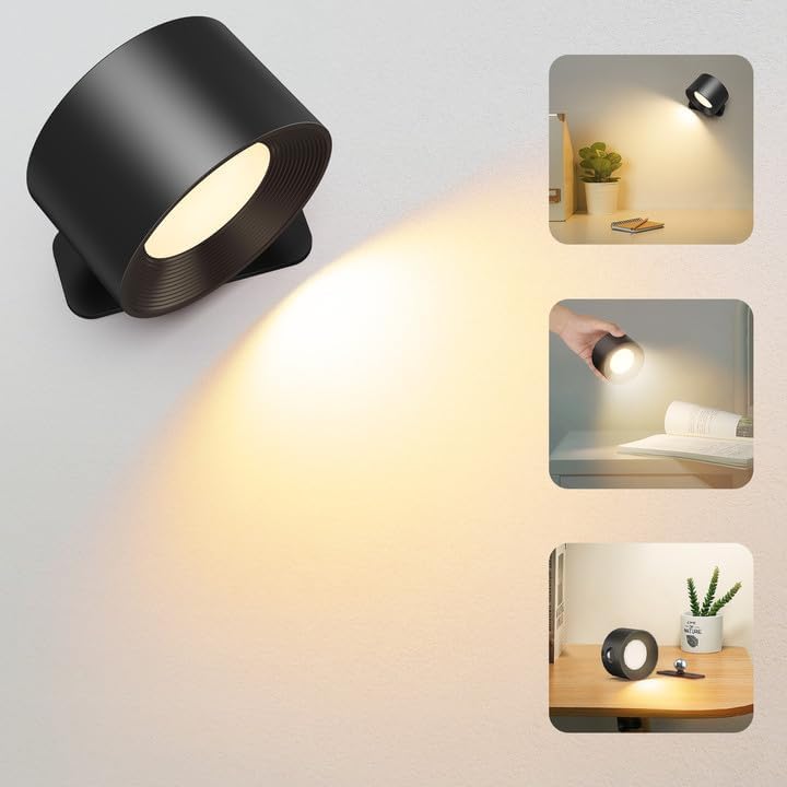 Kinkiet wewnętrzny, lampa LED z możliwością ładowania dotykowego, z portem ładowania typu C, 3 poziomami jasności, 3 temperaturami barw, lampka nocna