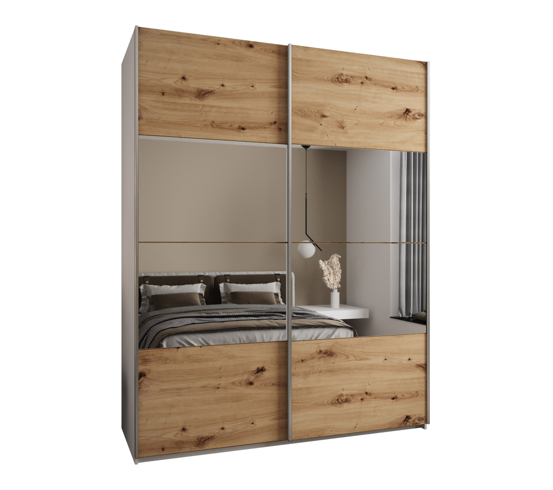 Szafa przesuwna wysoka Lux 4 200 x 64 x 245,5 cm biały + artisan + u. srebrny - Abiks Meble