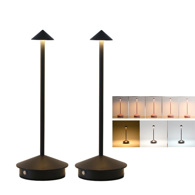 Zestaw 2 bezprzewodowych lamp stołowych, przenośna ściemniana lampa biurkowa LED, 3 temperatury barwowe, aluminiowa lampka nocna, czarna