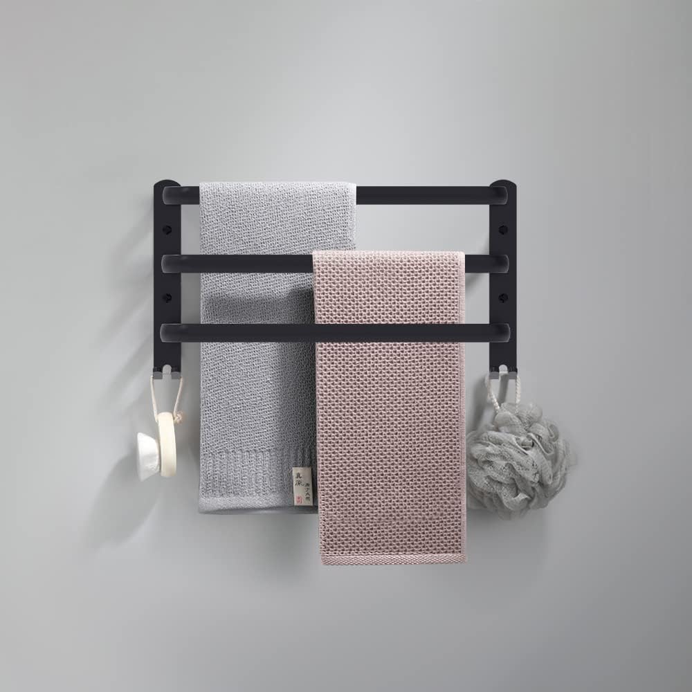 Wieszak na ręczniki ścienny (czarny, 40 cm), wieszak na ręczniki łazienkowy, wieszak na ręczniki z haczykiem, aluminiowy wieszak na ręczniki, wieszak