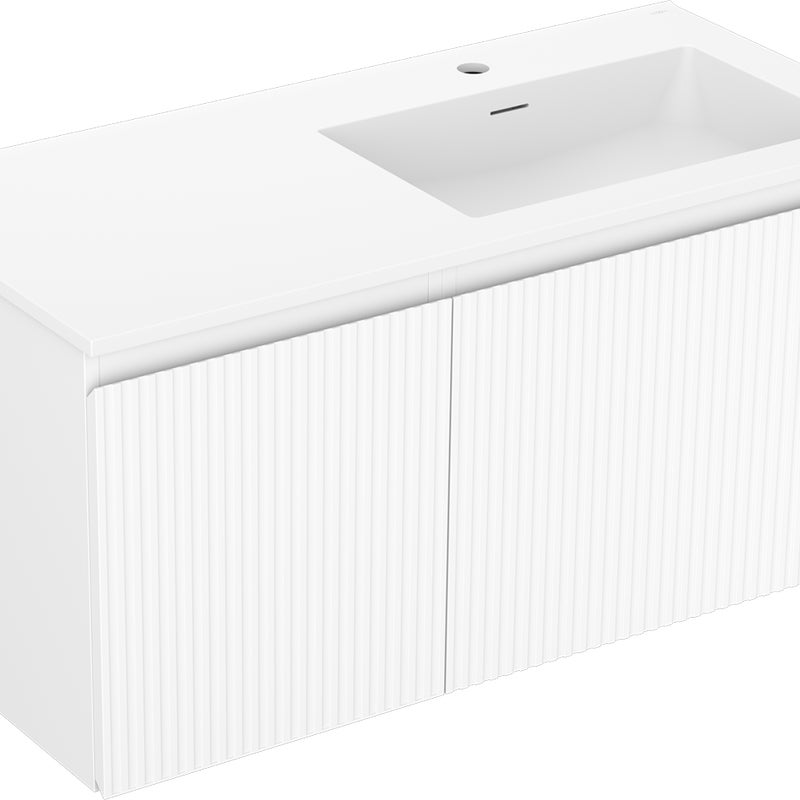 Mexen Rivel szafka łazienkowa 100 cm z umywalką Otis prawą, 1S, 1D, ryflowana, biała mat - 91A23-10047-3-BBFF01-W18P01