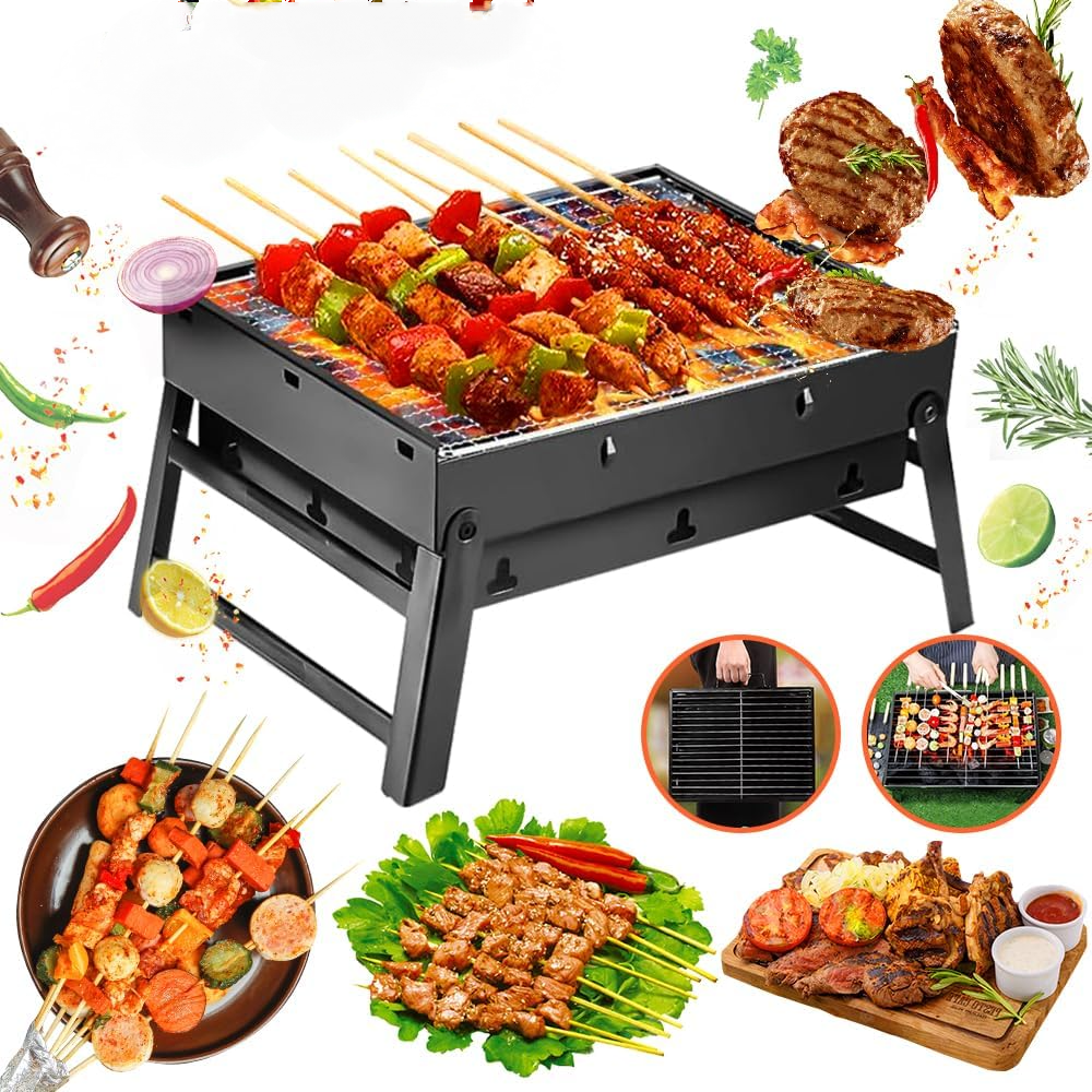 Mały składany grill węglowy - przenośny - 43 cm x 29 cm x 22 cm - na pikniki, do ogrodu, na patio, na kemping, w podróż