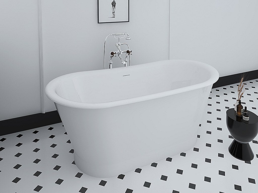 Wanna wolnostojąca owalna - styl retro - 180 L - 150 x 74 x 63 cm - Biała - Akrylowa - PELMATO