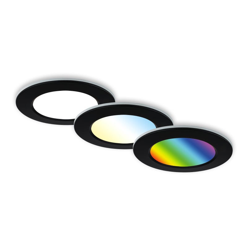 Lampy łazienkowe Briloner RGB LED wpuszczane z pilotem, ściemnialne, IP65, Ø9,2 cm, czarne