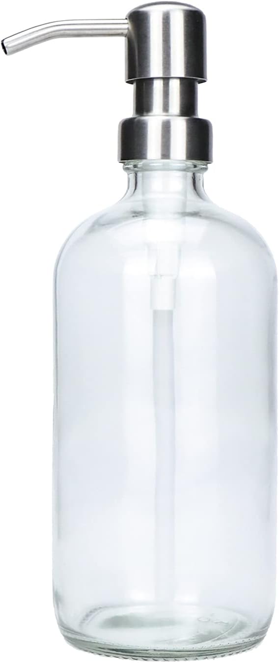 Dozownik mydła w płynie 500 ml z grubego szkła z pompką ze stali nierdzewnej, do dekoracji łazienki i