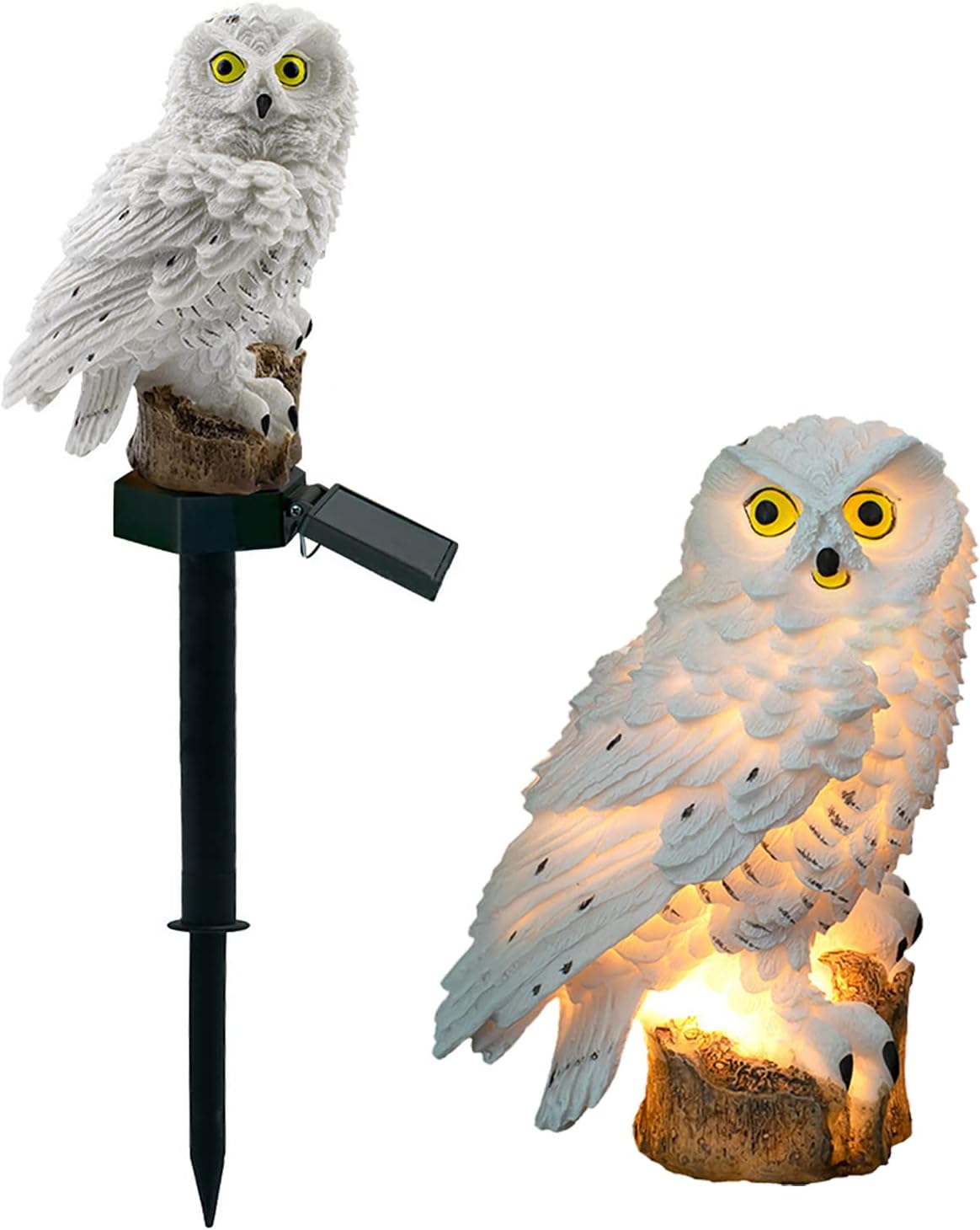 Zewnętrzna lampa solarna, kreatywna lampa trawnikowa z żywicy, wodoodporna, z motywem sowy, dekoracyjna lampka nocna do ogrodu i domu, biała