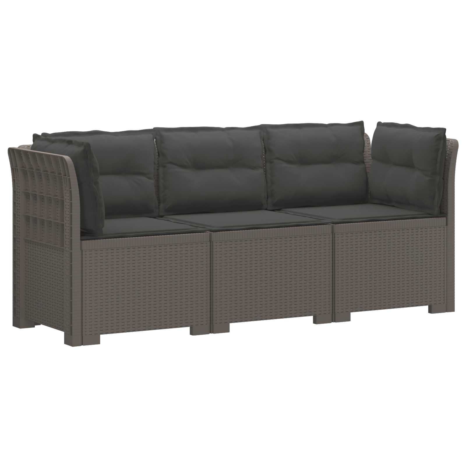Sofa Ogrodowa Modułowa 3-Osobowa Plastikowa Szara z Poduszkami na Taras