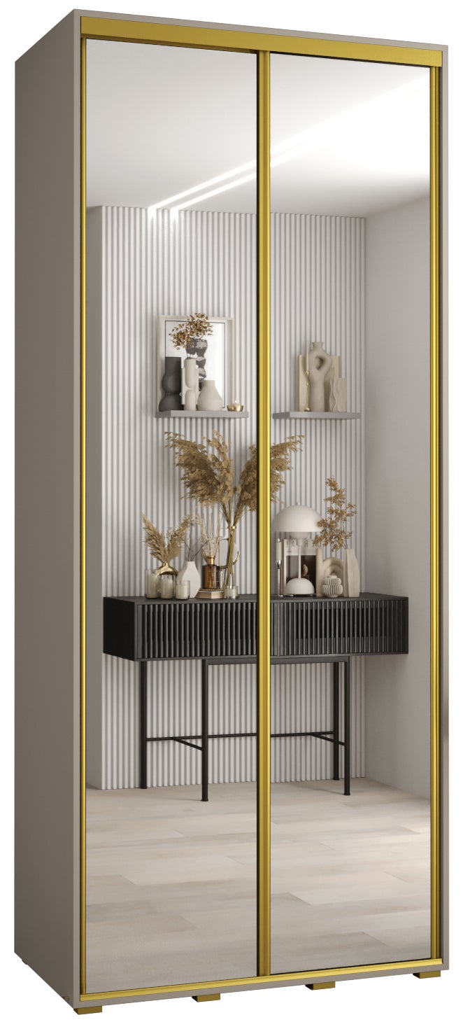 Szafa przesuwna z lustrem wysoka Dakota 2 100 x 45 x 235,2 cm kaszmir + u. Złoty - Abiks Meble